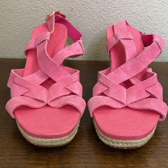 Cole Haan Crystal Wedge Sandals Pink Suede NWOT Size 8 - Picture 3 of 10